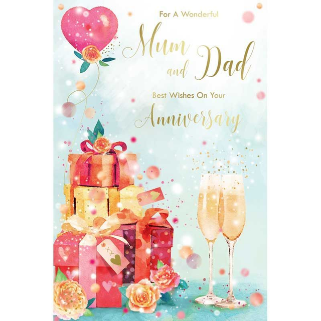 Anniversary Mum and Dad Card Stack of gifts Design
