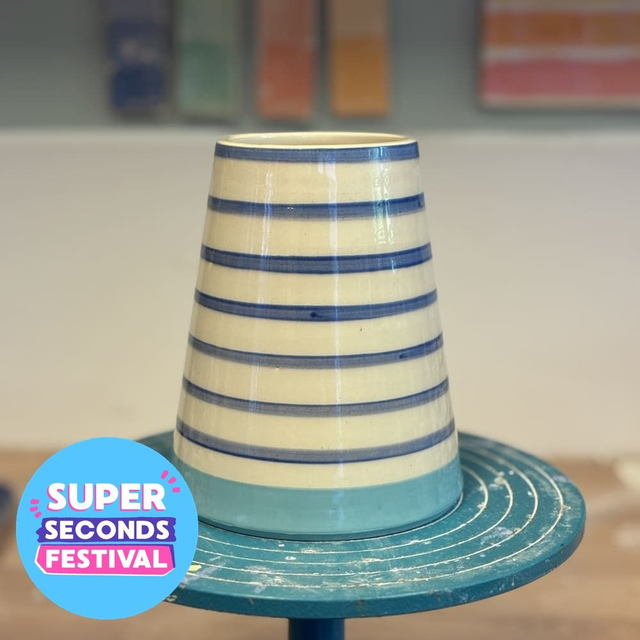 SUPER SECONDS stripe vase turquoise base (B grade)