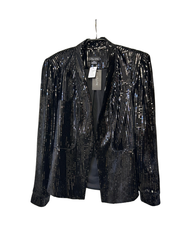 City Chic Jacket in Black Sequin