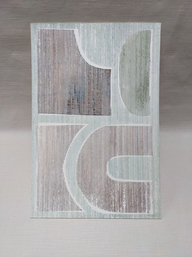 PAPER GEOMETRY (II) Mono Screen Print on Corrugated Card w/ Copper, Avocado, Indigo & Oak Gall Inks