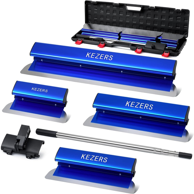 KEZERS Flächenspachtel-Set – 4 Spachtel mit Teleskopstange &amp; Koffer