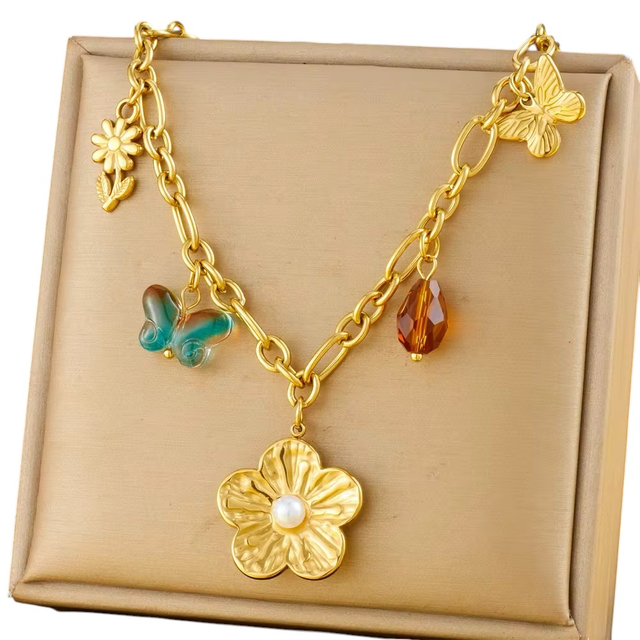 Primavera Collana multi charme in acciaio inossidabile, waterproof e free nichel 