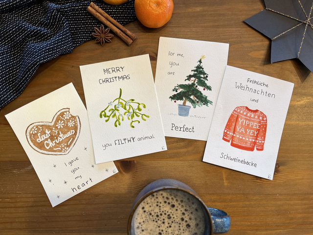 Weihnachtskarten Sprüche Set (4 Stück)