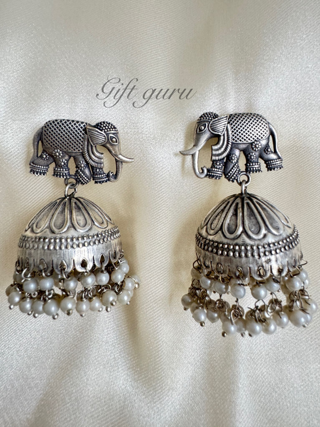 Oxidised Elephant Jhumkas/Buttas 