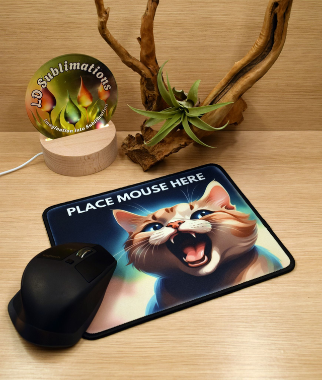 Playful Ginger Cat &quot;Place Mouse Here&quot; Mouse Mat – Anti-Slip &amp; Smooth Surface 