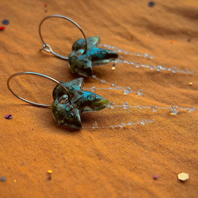 Ivy leaf and Water Droplet Earrings