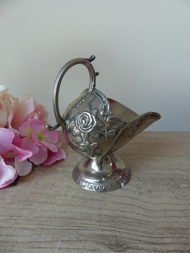 Sucrier vintage en métal argenté – Pot à sucre en alliage de zinc plaqué argent avec motifs floraux – Élégant accessoire de table rétro