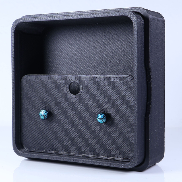 Hypoallergenic Small Vibrant Electric Cracked Teal Black Polymer Clay Plastic Back Stud Earrings With Designer Carbon Fiber Jewellery Box