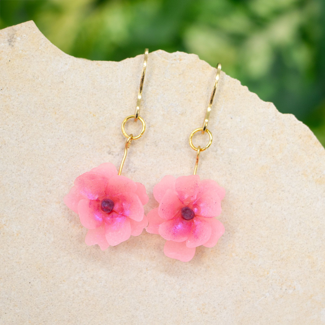Kirschblüten-Ohrringe oder Halskette "Sakura" mit gefüllter Kirschblüte, rosafarben, handgemacht aus Polymerton und nickelfreiem Edelstahl