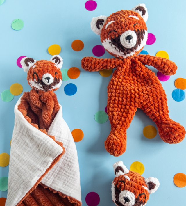 Doudou tissu - PANDA ROUX (tissu roux)