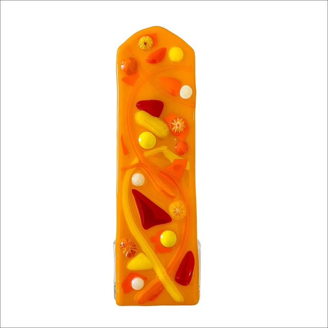 Tealight with a tall narrow modern front in shades of orange yellow and burgundy(Ref  TLST2)