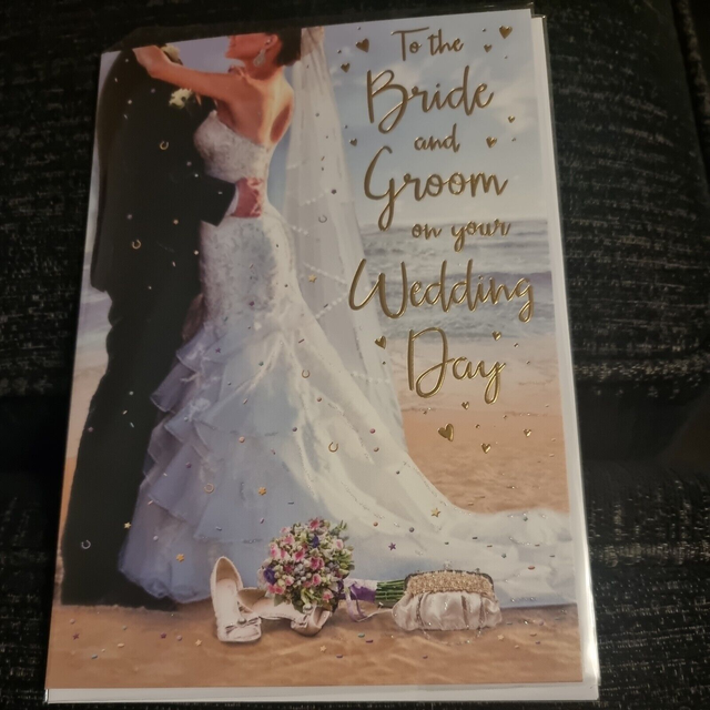 Wedding Day Congratulations - Gold Foil Quality Card Bride &amp; Groom Celebration
