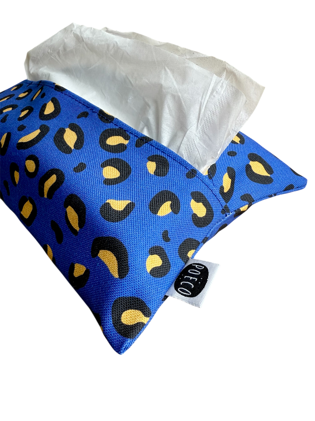 Pochette mouchoirs - LEOPARD ( bleu- jaune) 