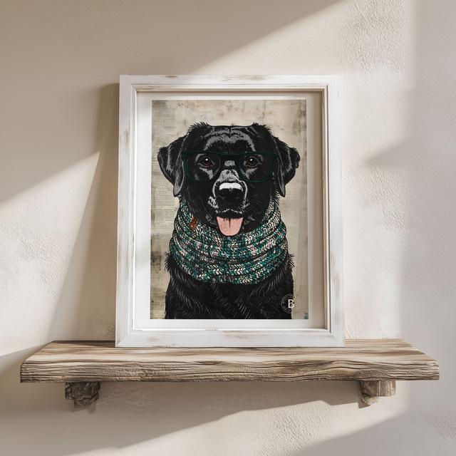 PRE ORDER: Chuckie: Collie Crossbreed/Labrador Black Dog Mixed Media Art Print A4