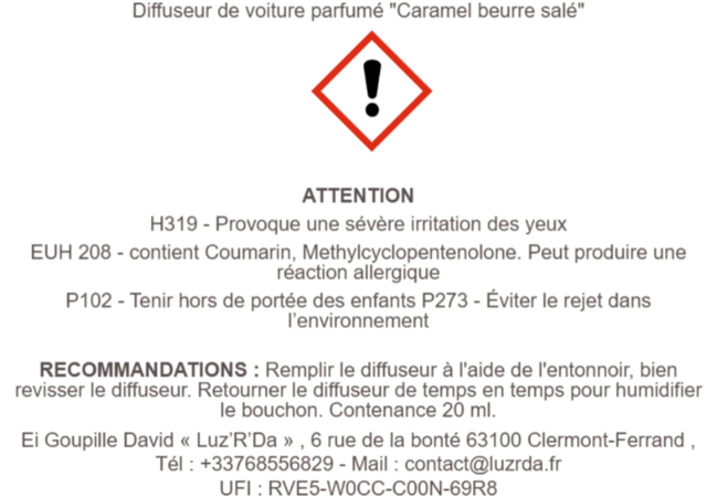 Diffuseur de parfum pour voiture "Caramel beurre salé"