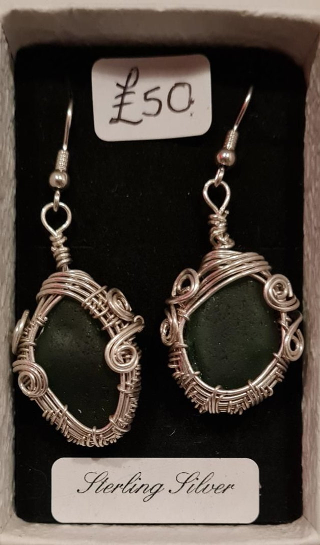 Green Seaglass Earrings 