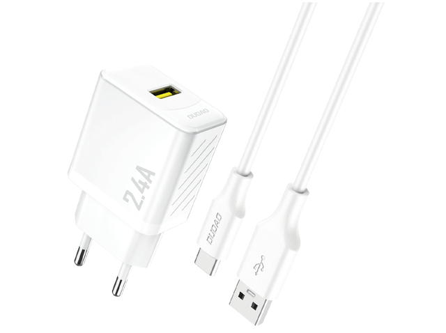 Dudao A23TEU Adapter 12Watt 1xUSB-A (1m USB-A to USB-C cable included) Hvid