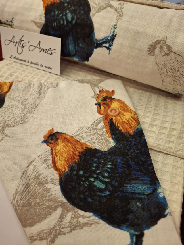 Rouleau de carrés textiles GM clipsables Poules et Coqs