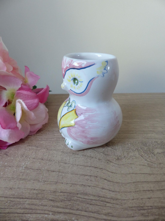 Petit vase monsieur hibou en poterie Ateliers A. Baratta à Moustiers France, Vase miniature hibou oiseau peint main, collection hibou cadeau