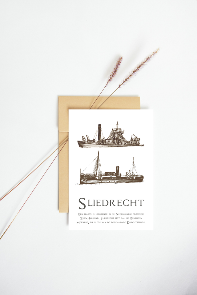 Ansichtkaart Sliedrecht Baggerschepen tekst | rechtopstaande kaart | met envelop of ansichtkaart 