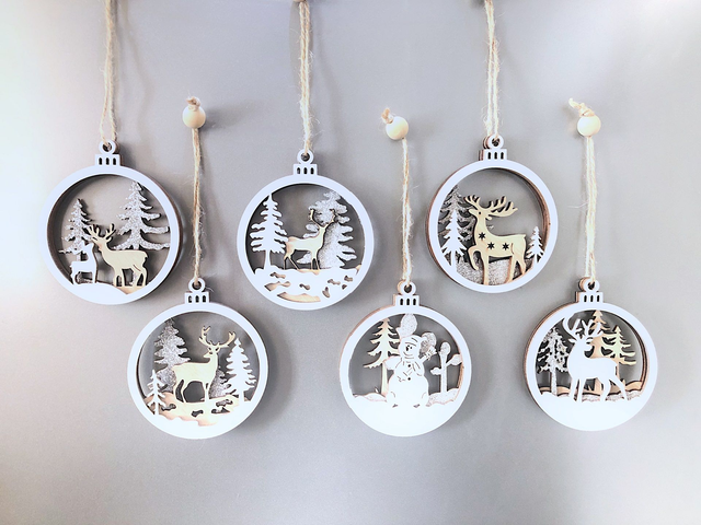 HODYSSEA Suspensions Déco Noël Rond Bois Blanc Paillettes avec Ficelle