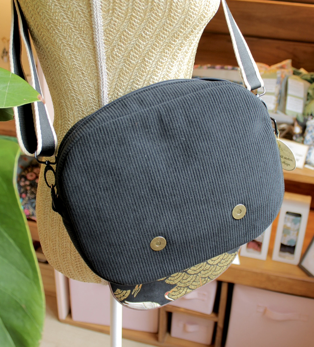 Sac bandoulière velours côtelé motif grues / Le petit atelier de Maya