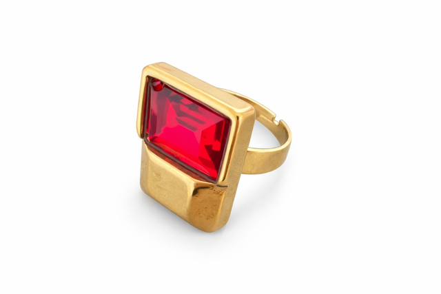 Anillo ajustable acero cristal rojo 