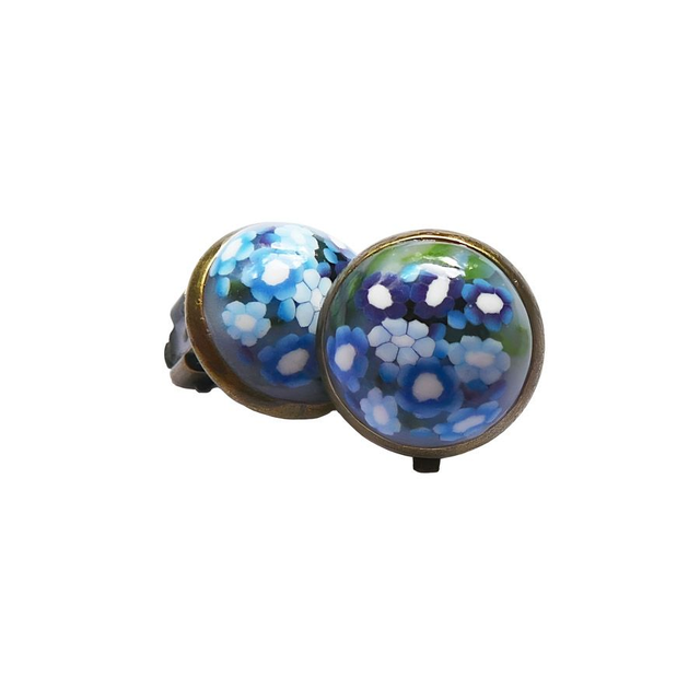 Boucles d&#039;oreilles clips puces fleurs bleues