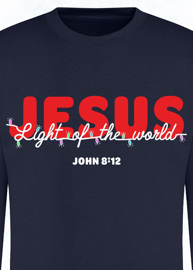Jesus Light of the World Sweatshirt in Navy - John 8:12 [ADULTS]