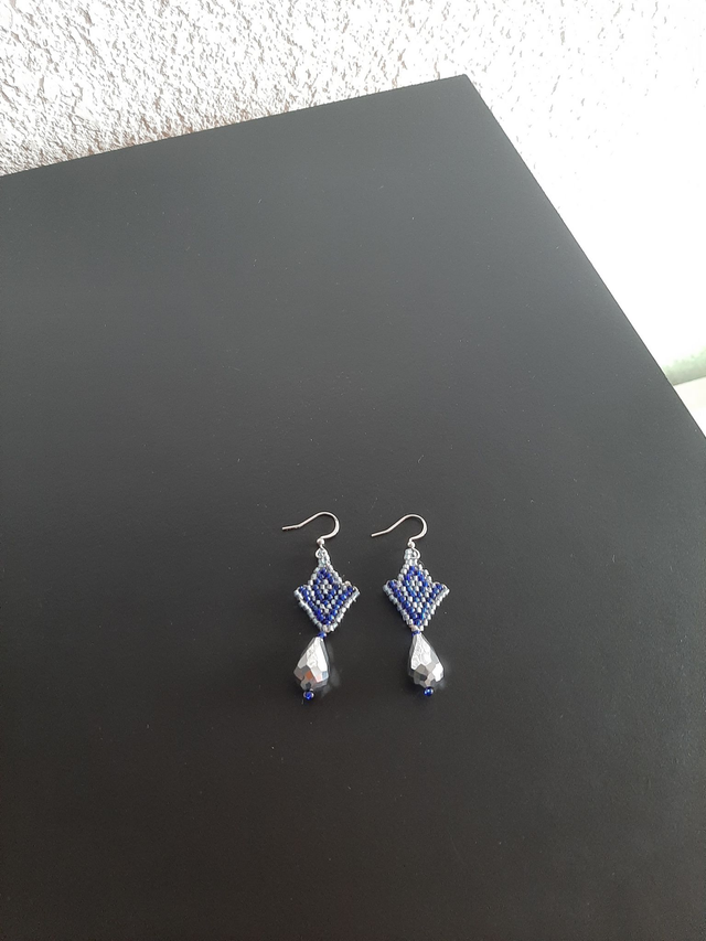 Boucle d&#039;oreilles acier inoxydable  en perle miyuki bleu	délicat et cristal argenté		