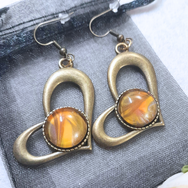 CHALEUR AMBREE - Boucles d'oreilles - Orange et brun - Métal bronze ancien