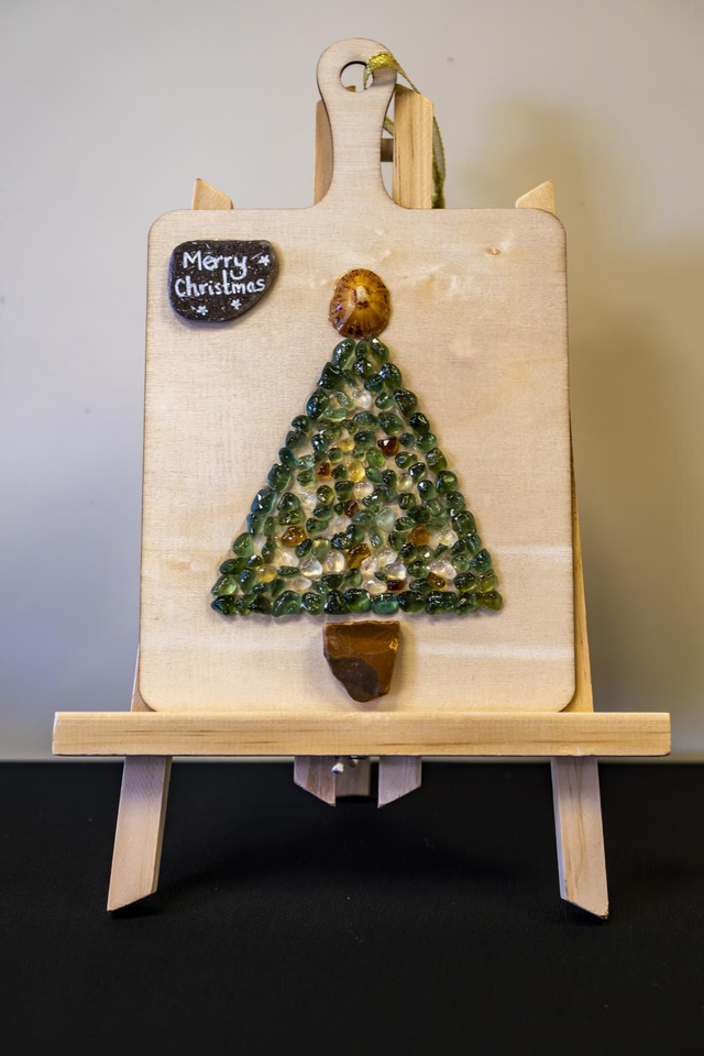 'Christmas Tree' Sea Glass Art Board 