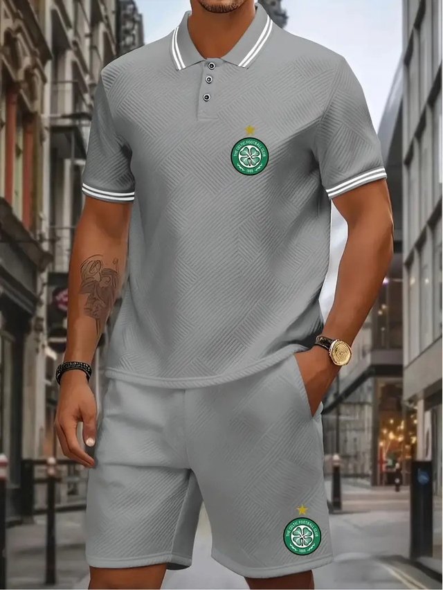 2pcs Men'S Fashion Celtic Football Club Print Summer Set