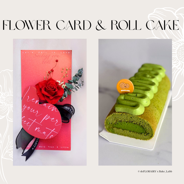 Classic Red: Let's Fall in Love Flower Card & Roll Cake | Direct Home Delivery | 4 Days in Advance