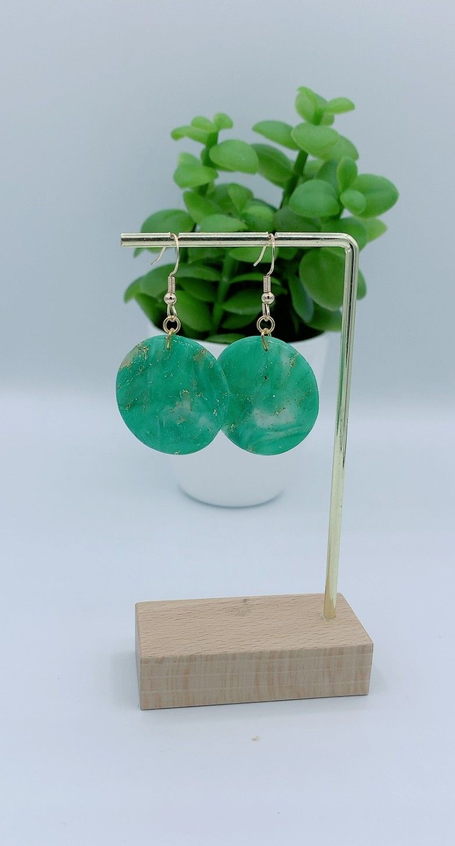 Boucle d'Oreille Verte et Feuille d'or