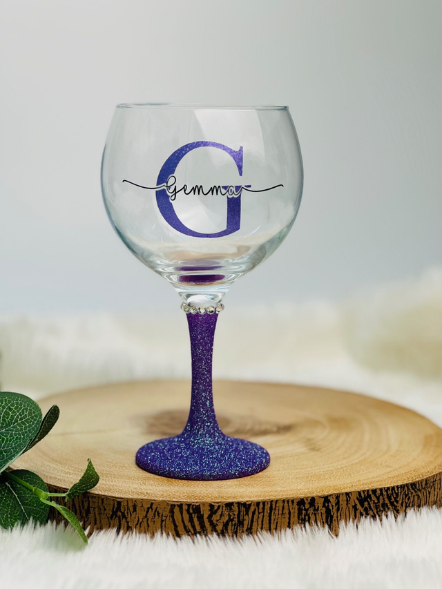 Personalised Glitter Initial Gin Glass