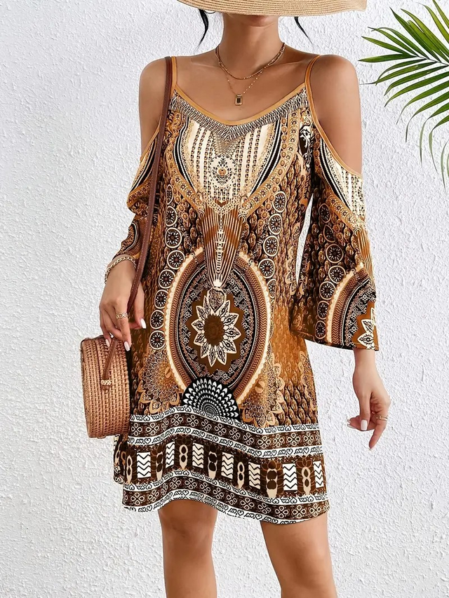 Women Boho Chic Off-Shoulder Long Sleeve Dress