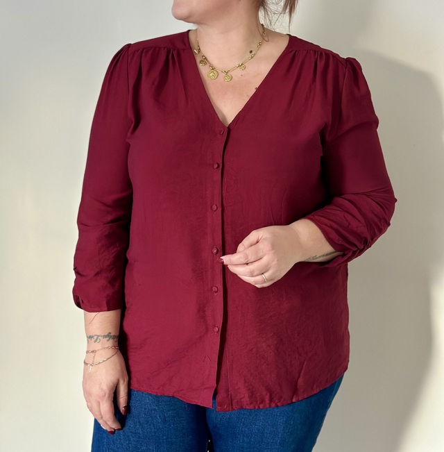 Blouse bordeaux manches plissées 