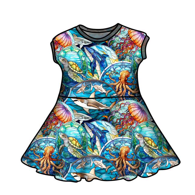 Short Sleeve - Dreamweaver 'Stained Glass Sealife' Twirly Dress