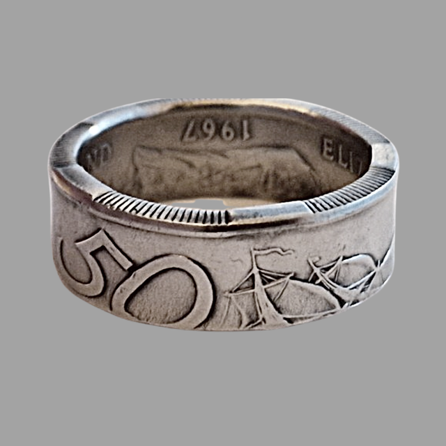 New Zealand Fifty Cents 1967 Coin Ring      
