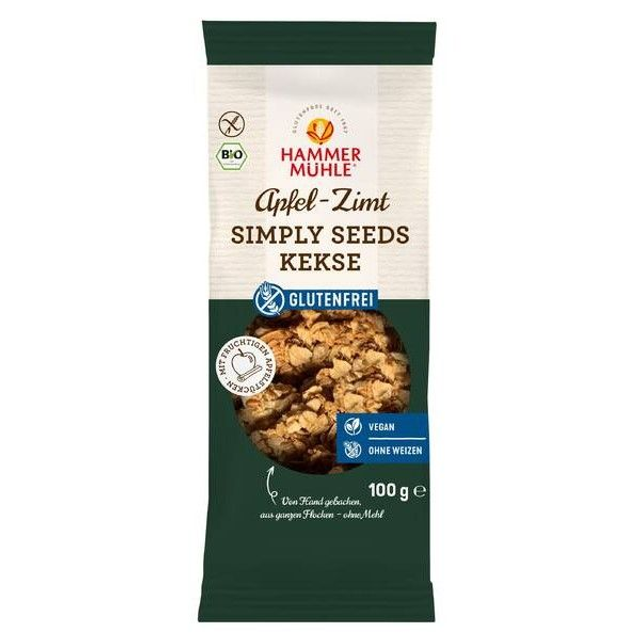 Hammermühle Simply Seeds Kekse Apfel-Zimt glutenfrei 100g Packung
