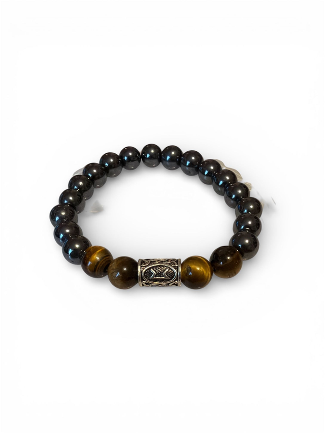 BRACELET HEMATITE ET OEIL DE TIGRE PERLES 10MM