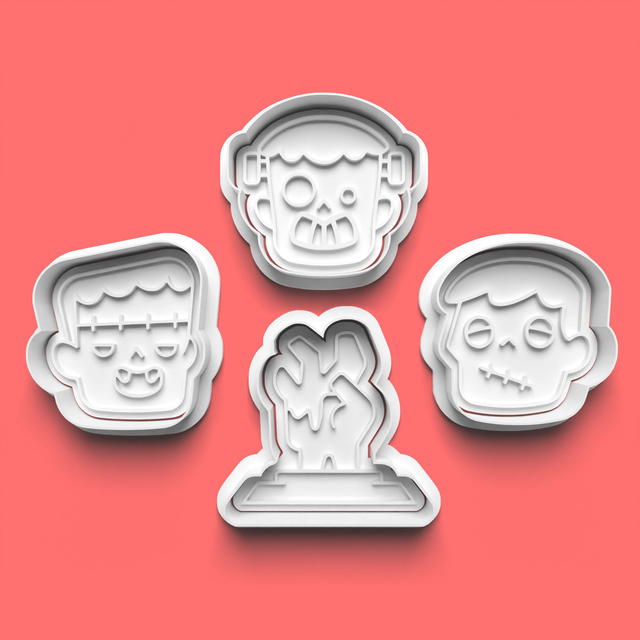 Zombie Halloween Cutter Embosser Set of 4 Cookie Cutters &amp; Stamps Biscuit Mould Debossed (2)