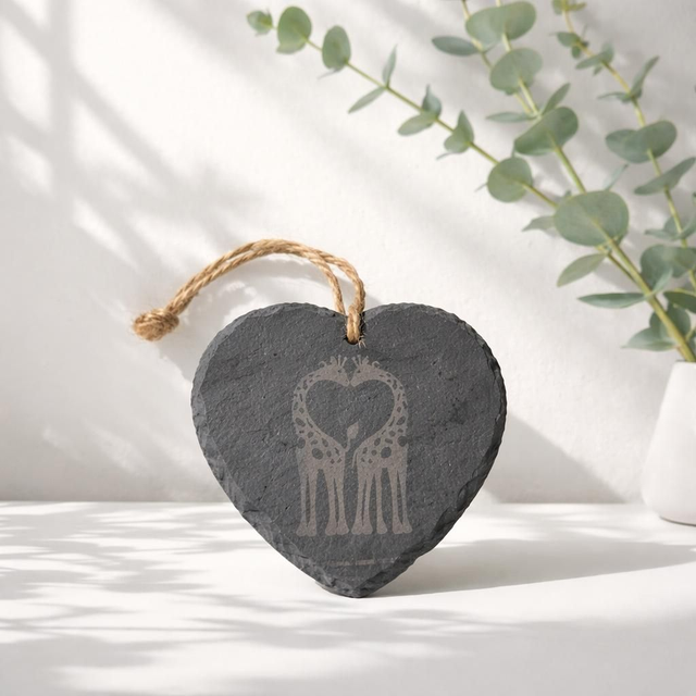 Giraffes in love slate heart