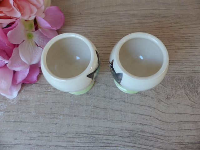Duo de Coquetiers en Céramique – Motif Chats Siamois et Européen – Vintage Petit-Déjeuner Félin – Idée Cadeau pour Couple ou Amoureux Chats