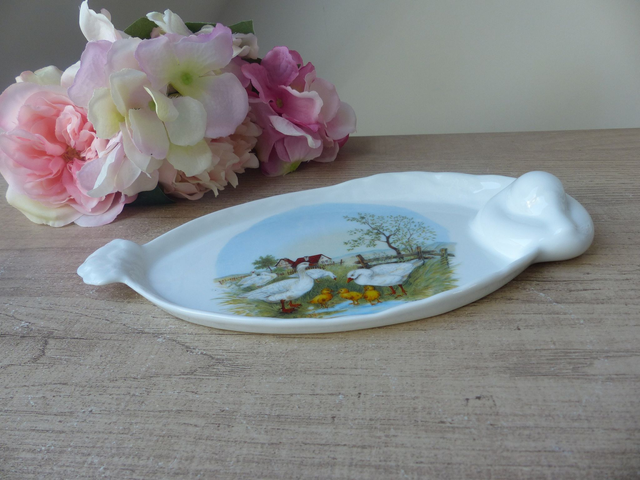 Plat de Service Limoges Vintage - Décor Oiseaux et Canards, Idéal Foie Gras et Maison de Campagne - Vaisselle Française - Charme Champêtre
