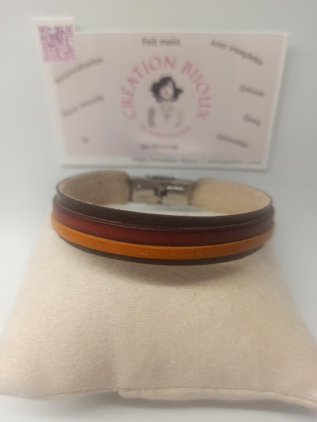 Bracelet en similicuir  marron, orange 