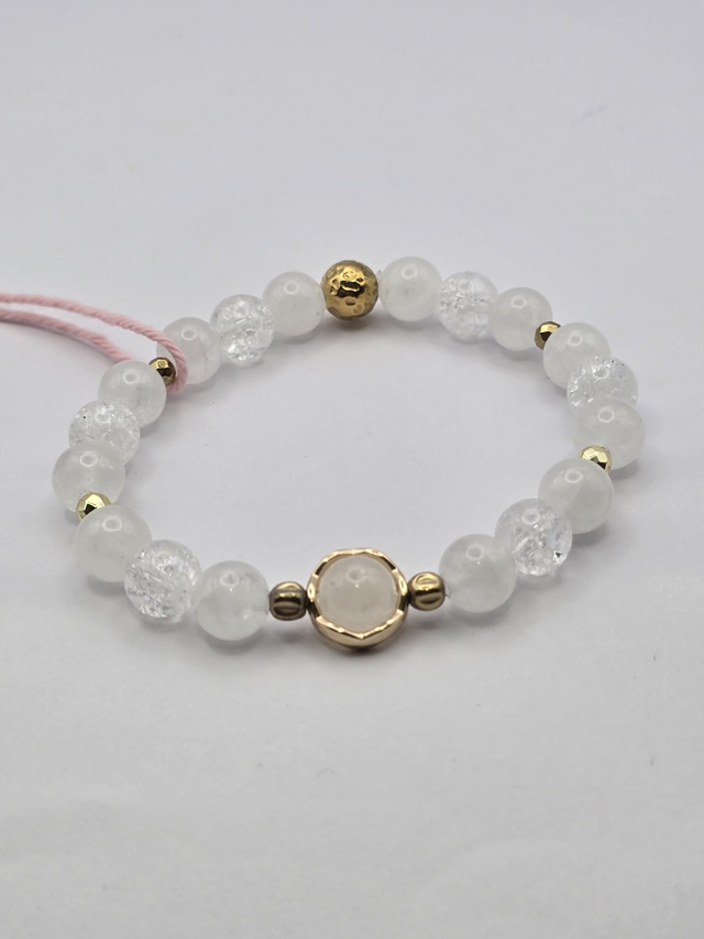 Bracelet Jade blanc et Cristal de roche 0,8 cm