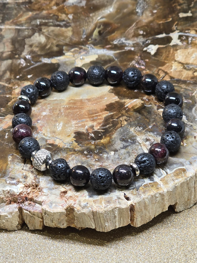 Bracelet Pierre de lave et Grenat en 0,8 cm 