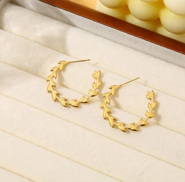 Boucles d'oreilles "Eclat" créoles motif feuilles dorées en acier inoxydable